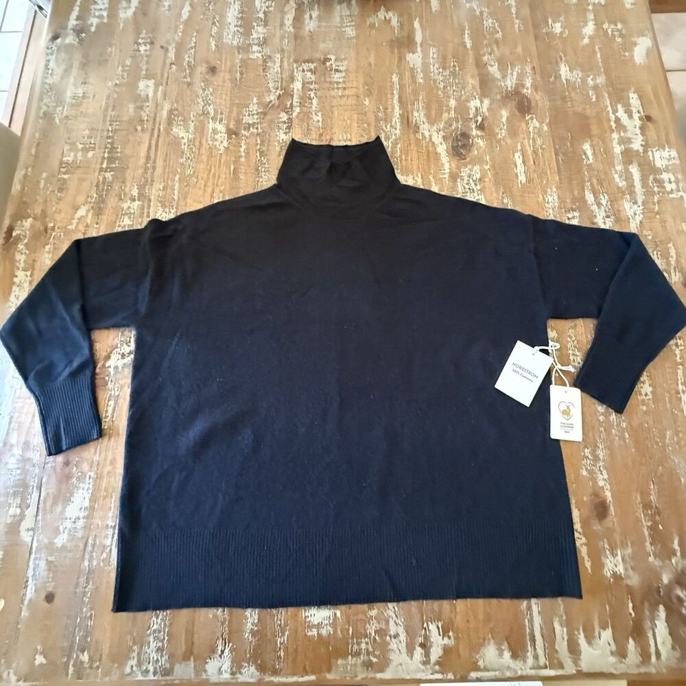Nordstrom Turtleneck Long Sleeve Pullover 100% Cashmere Black Sweater Sz L New